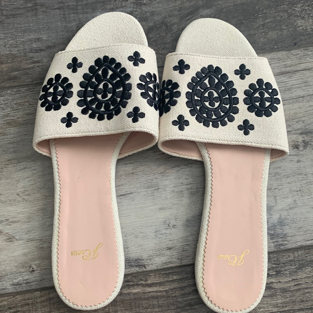 J.Crew Canvas Embroidered Slides no box